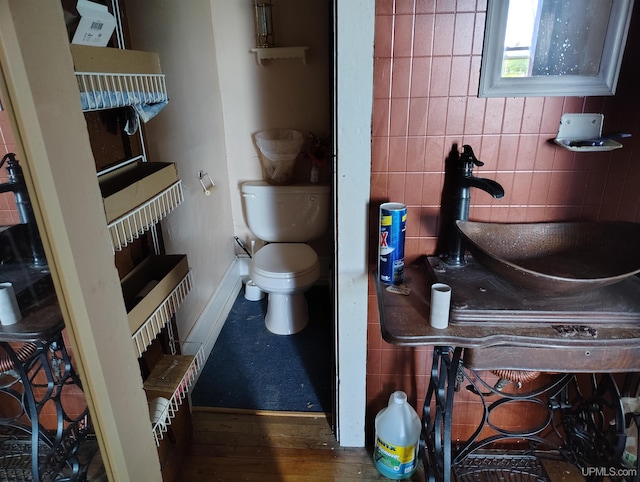 4203 E Maple Ridge 37th Rd, Rock, MI 49880 - bathroom featuring toilet, baseboards, a sink, and wood finished floors