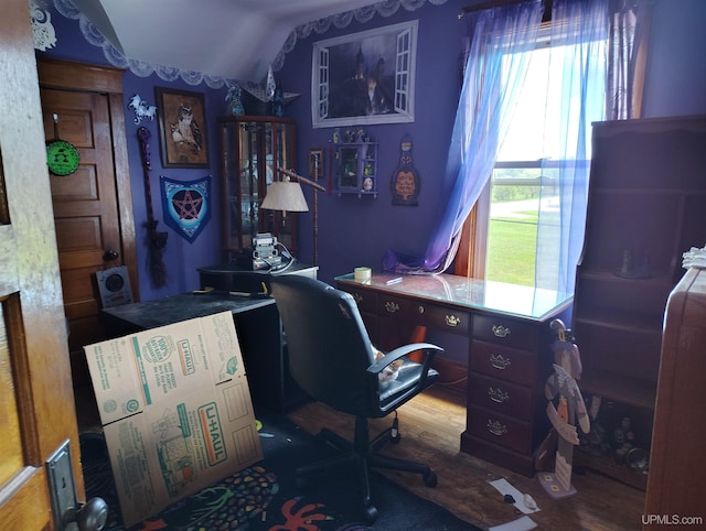 4203 E Maple Ridge 37th Rd, Rock, MI 49880 - office space with vaulted ceiling and wood finished floors