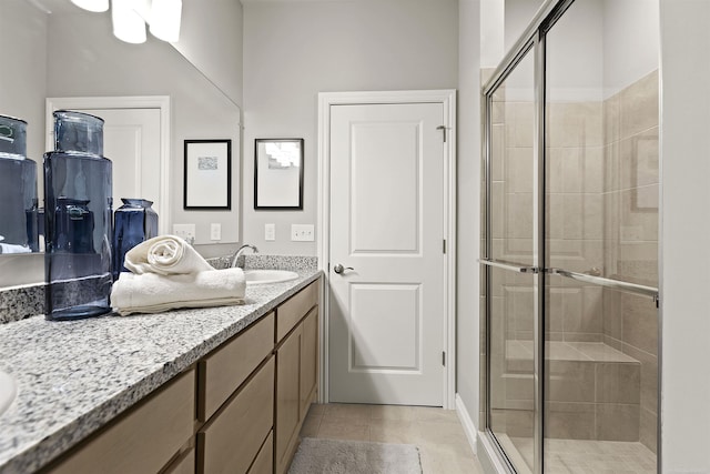 2215 Chase Dr Unit 102, Howell, MI 48855 - full bathroom with double vanity, a shower stall, tile patterned floors, and ceiling fan