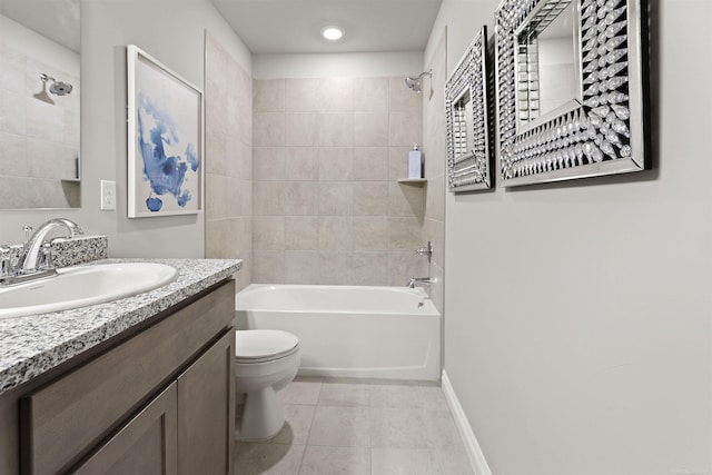 2215 Chase Dr Unit 102, Howell, MI 48855 - bathroom featuring toilet, vanity, tile patterned floors, shower / washtub combination, and baseboards