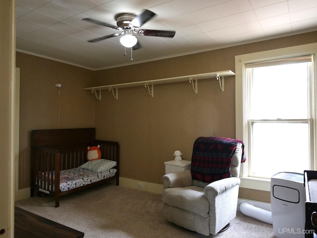 909 Quincy St, Hancock, MI 49930 - bedroom featuring crown molding, carpet flooring, and ceiling fan