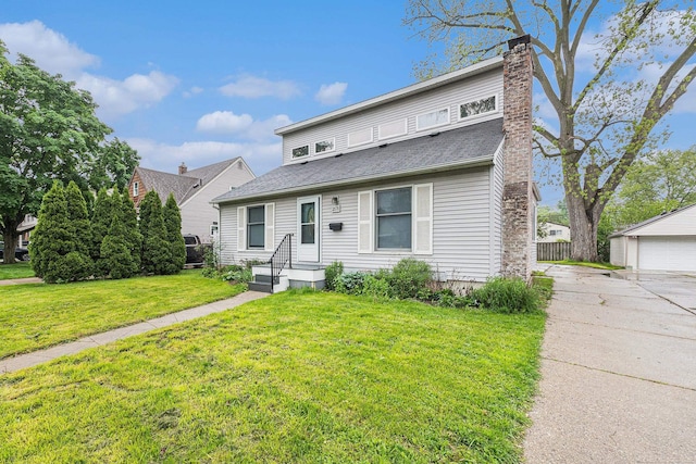 2678 Griffith Ave, Berkley, MI 48072 - view of front of house with a chimney, a front lawn, and a shingled roof