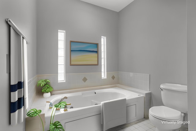38340 Lakeshore Dr, Harrison Twp, MI 48045 - bathroom featuring a whirlpool tub, toilet, healthy amount of natural light, and tile patterned flooring