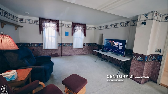 2884 Fort St, Lincoln Park, MI 48146 - carpeted living area featuring a wainscoted wall