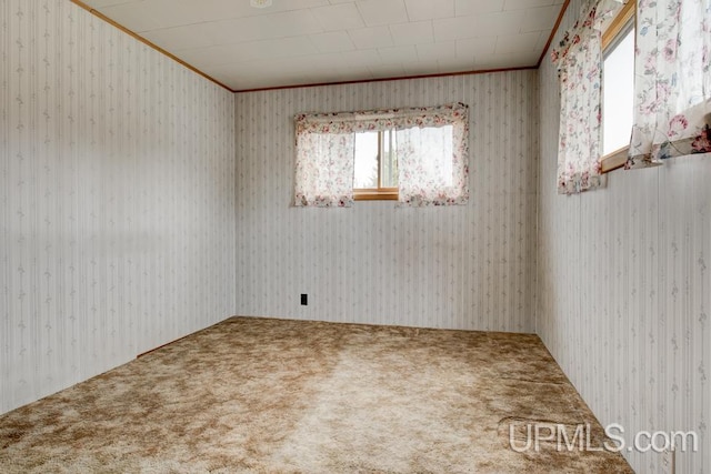 1782 H Rd, Bark River, MI 49807 - carpeted empty room featuring crown molding and wallpapered walls