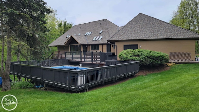966 Pine Needle Trl, Oakland Twp, MI 48306 - rear view of property featuring a wooden deck, a lawn, and roof with shingles