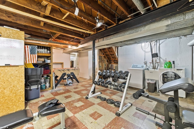 8912 Hubbard St, Livonia, MI 48150 - workout area featuring washer / dryer and tile patterned floors