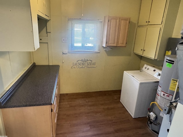 25230 Lehner St, Roseville, MI 48066 - washroom with washer / clothes dryer, cabinet space, dark wood-style flooring, and water heater