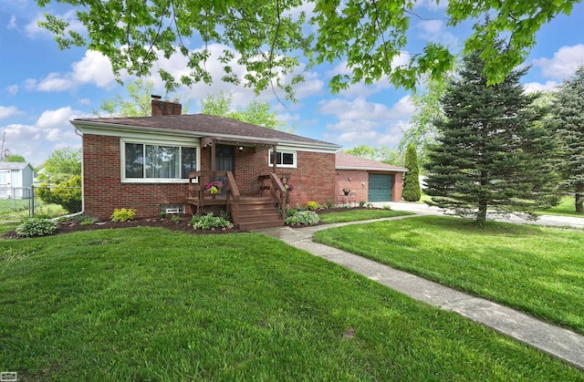 30 Connecticut St, Marysville, MI 48040 - view of front of home with brick siding, a garage, a chimney, and concrete driveway