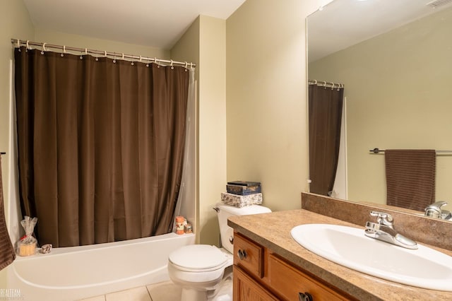 45537 Hidden View Ct, Utica, MI 48315 - bathroom featuring vanity, toilet, shower / bath combination with curtain, and tile patterned floors