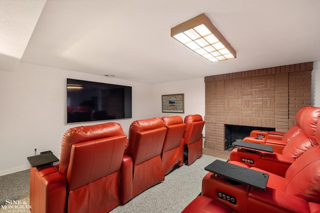 1435 Kensington Ave, Grosse Pointe Park, MI 48230 - home theater with carpet floors, a brick fireplace, and baseboards