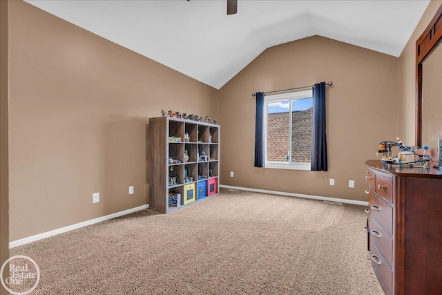 49204 Stratford Dr, Chesterfield Twp, MI 48047 - sitting room featuring lofted ceiling, carpet floors, baseboards, and ceiling fan