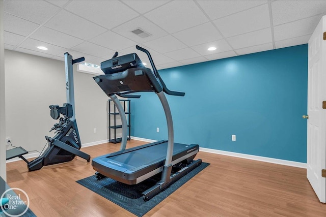 49204 Stratford Dr, Chesterfield Twp, MI 48047 - workout area featuring baseboards, a paneled ceiling, wood finished floors, and recessed lighting