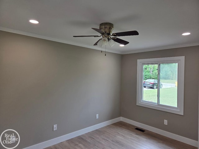 53340 Washington St, New Baltimore, MI 48047 - unfurnished room featuring baseboards, recessed lighting, a ceiling fan, light wood-style flooring, and ornamental molding