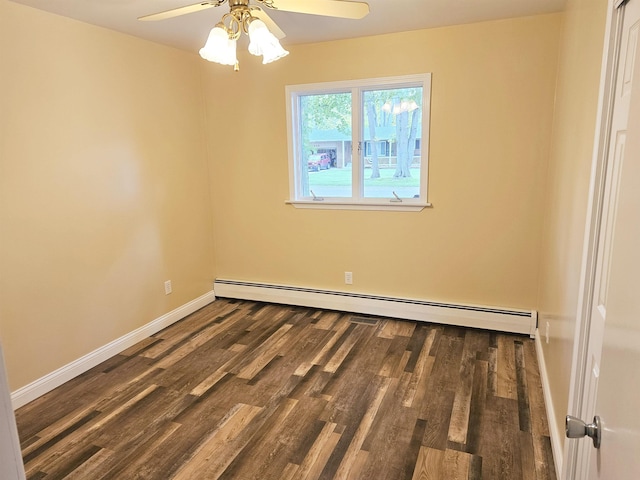 3045 W Birch Dr, Bay City, MI 48706 - unfurnished room with baseboard heating, ceiling fan, wood finished floors, and baseboards