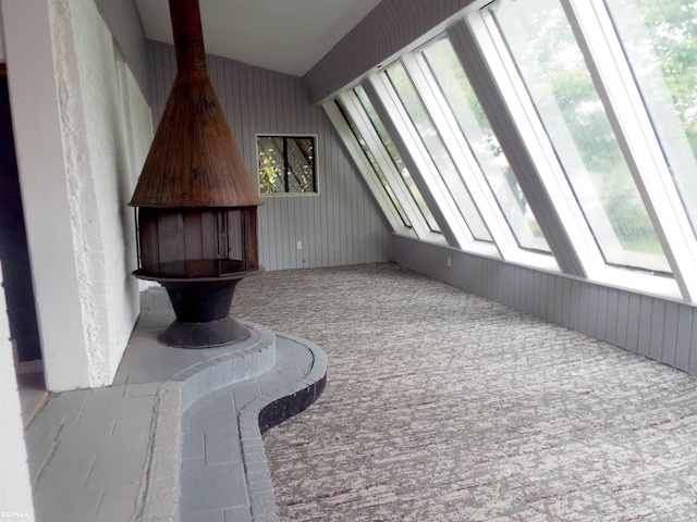 21102 Lancaster St, Harper Woods, MI 48225 - bonus room with carpet floors and a wood stove