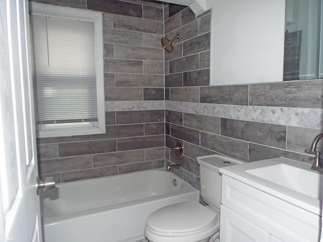 21102 Lancaster St, Harper Woods, MI 48225 - full bathroom with toilet, tile walls, shower / washtub combination, and vanity