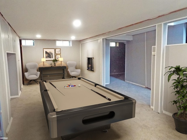 21102 Lancaster St, Harper Woods, MI 48225 - recreation room featuring carpet floors, billiards table, baseboards, and recessed lighting