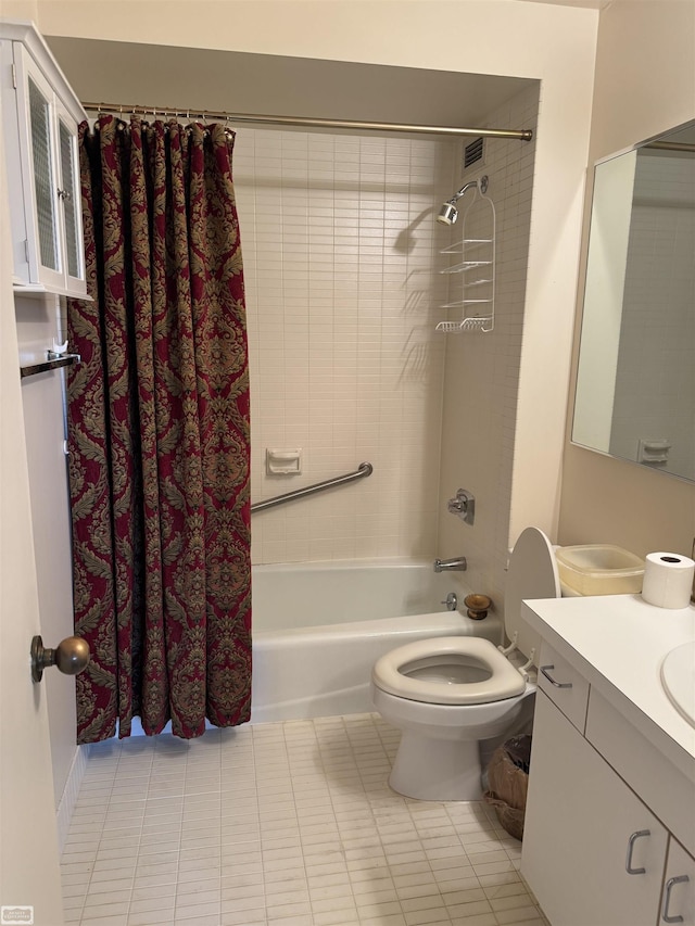 5000 Town Ctr Unit 801, Southfield, MI 48075 - full bath featuring shower / tub combo with curtain, vanity, toilet, and tile patterned flooring