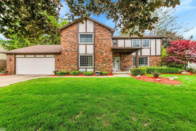 2401 Chalet Dr, Rochester Hills, MI 48309 - view of front of house with brick siding, concrete driveway, and a front lawn