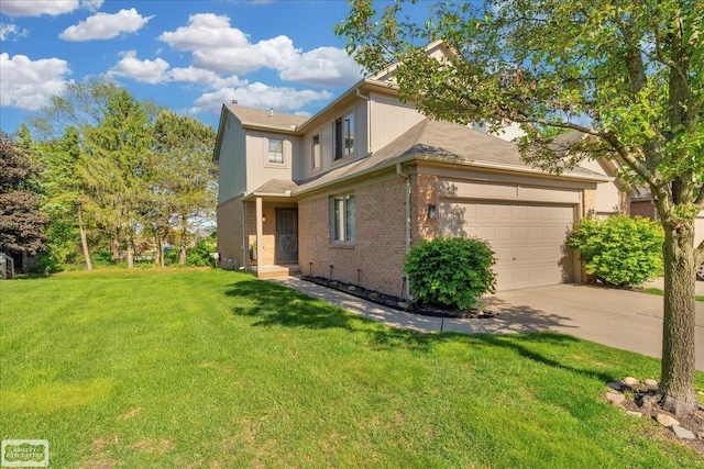 4916 Royal Cove Dr, Shelby Twp, MI 48316 - view of home's exterior featuring concrete driveway, a yard, brick siding, and an attached garage