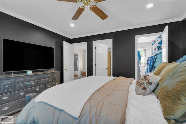 4916 Royal Cove Dr, Shelby Twp, MI 48316 - bedroom featuring crown molding, recessed lighting, ceiling fan, a spacious closet, and a closet