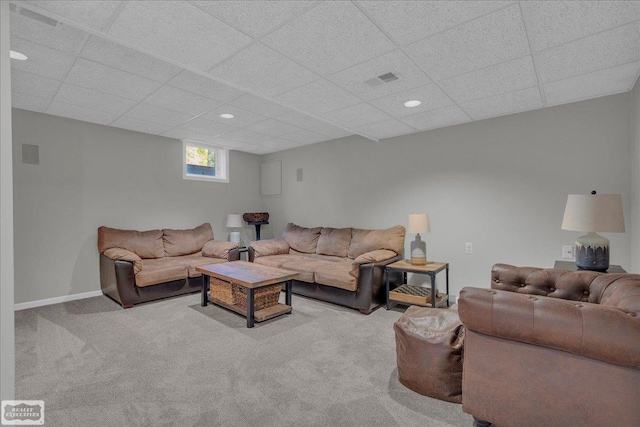 4916 Royal Cove Dr, Shelby Twp, MI 48316 - living area featuring carpet, a drop ceiling, recessed lighting, and baseboards