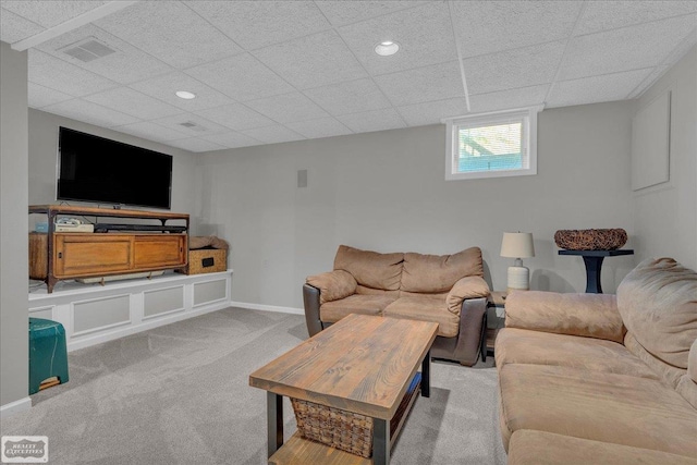 4916 Royal Cove Dr, Shelby Twp, MI 48316 - living area with carpet, a drop ceiling, and baseboards