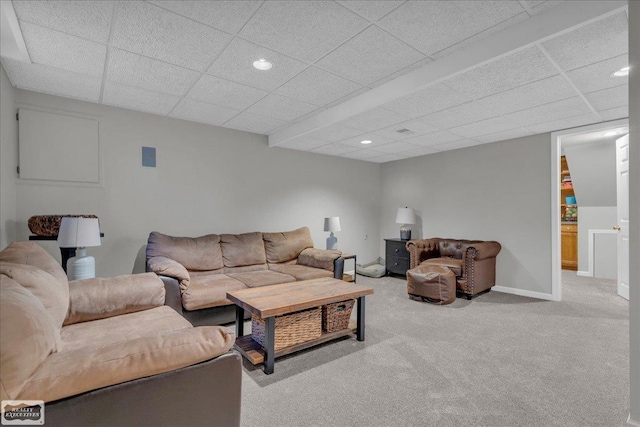 4916 Royal Cove Dr, Shelby Twp, MI 48316 - living area with carpet, a drop ceiling, recessed lighting, and baseboards
