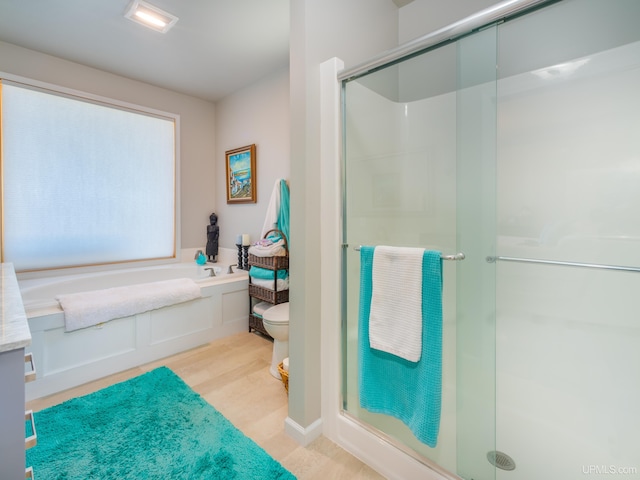 217 Shoreline Dr, Negaunee, MI 49866 - bathroom featuring a shower stall, toilet, and a garden tub