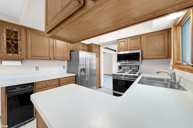 39067 Baroque Blvd, Clinton Township, MI 48038 - kitchen featuring appliances with stainless steel finishes, a sink, light countertops, and a peninsula