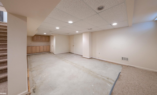 39067 Baroque Blvd, Clinton Township, MI 48038 - finished basement with recessed lighting, stairs, baseboards, and a drop ceiling