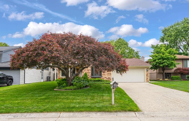 39067 Baroque Blvd, Clinton Township, MI 48038 - view of property hidden behind natural elements featuring a garage, brick siding, a front lawn, and driveway