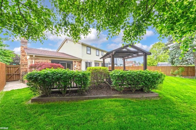 39067 Baroque Blvd, Clinton Township, MI 48038 - back of house featuring a chimney, a pergola, and brick siding
