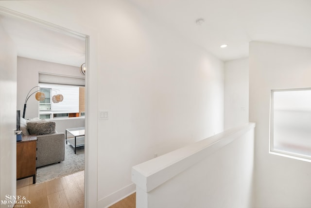 2638 John R St, Detroit, MI 48201 - hall featuring wood finished floors, an upstairs landing, recessed lighting, and baseboards