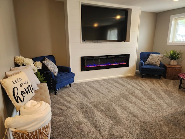 24725 Orchid St, Harrison Twp, MI 48045 - living area featuring carpet and a fireplace