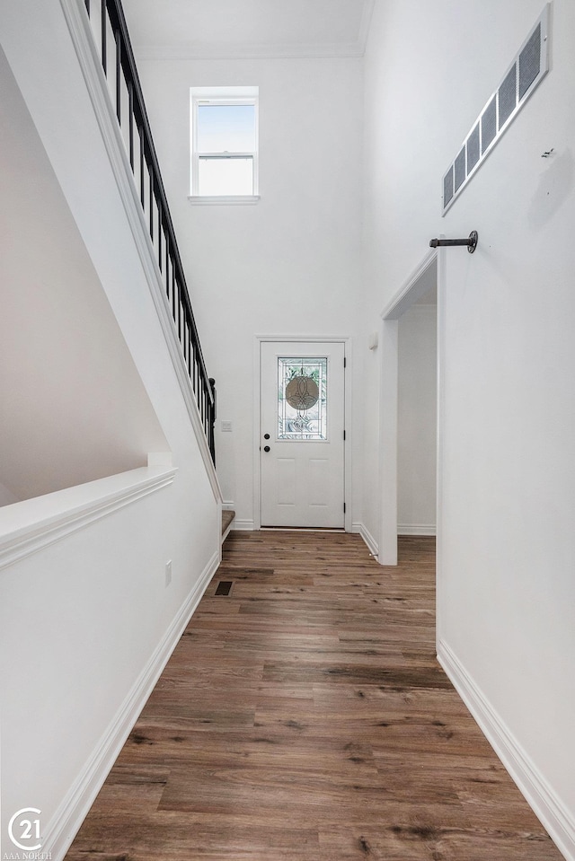 229 Mussey St, Romeo, MI 48065 - entrance foyer with a towering ceiling, healthy amount of natural light, stairs, wood finished floors, and baseboards