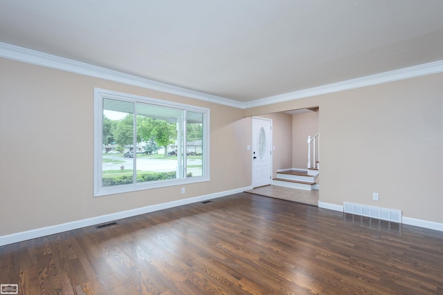 33519 Groth Ave, Sterling Heights, MI 48312 - unfurnished living room featuring ornamental molding, baseboards, and wood finished floors