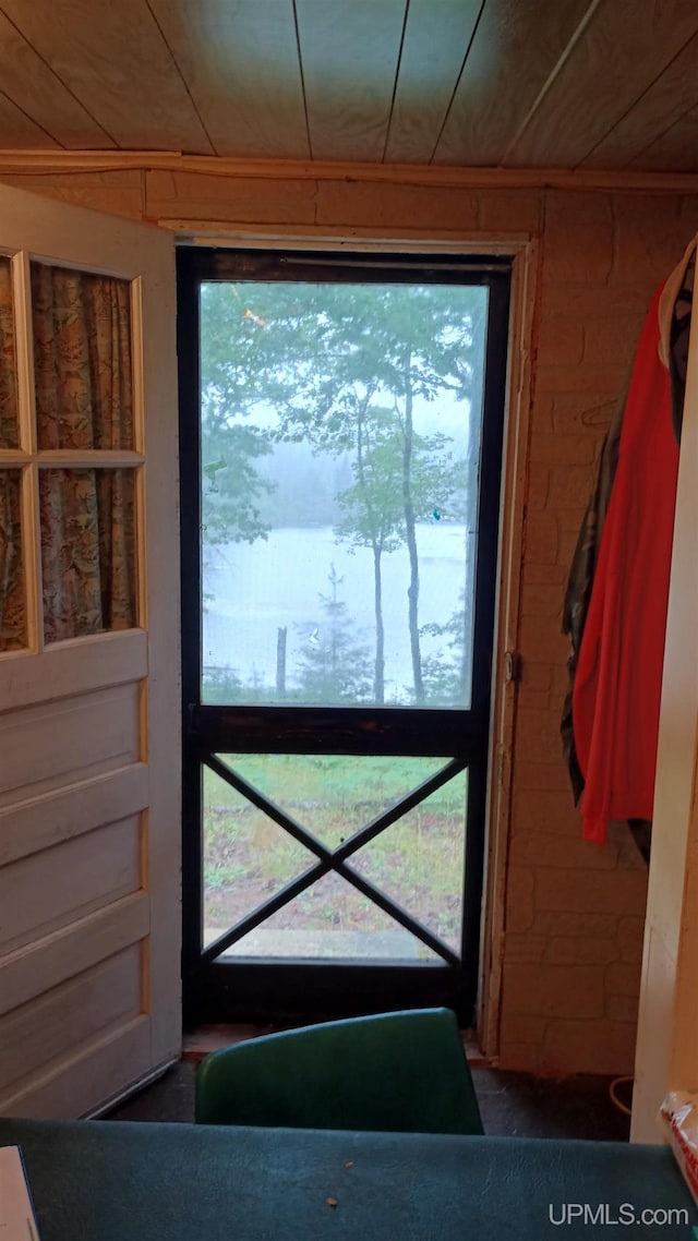 113 Paint Lake Loop, Iron River, MI 49935 - doorway to outside with wood ceiling