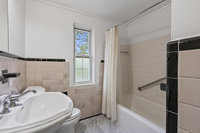 3106 Winifred St, Wayne, MI 48184 - full bathroom featuring tile walls, a sink, plenty of natural light, shower / bath combination with curtain, and toilet