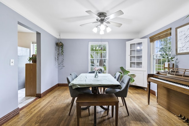 3106 Winifred St, Wayne, MI 48184 - dining room featuring a ceiling fan, light wood-style floors, and baseboards