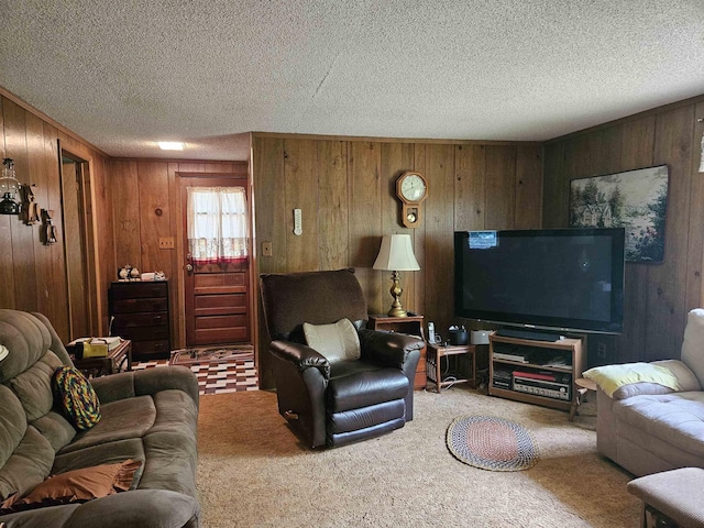 4949 Filter Rd, Harrison, MI 48625 - carpeted living area featuring wood walls and a textured ceiling