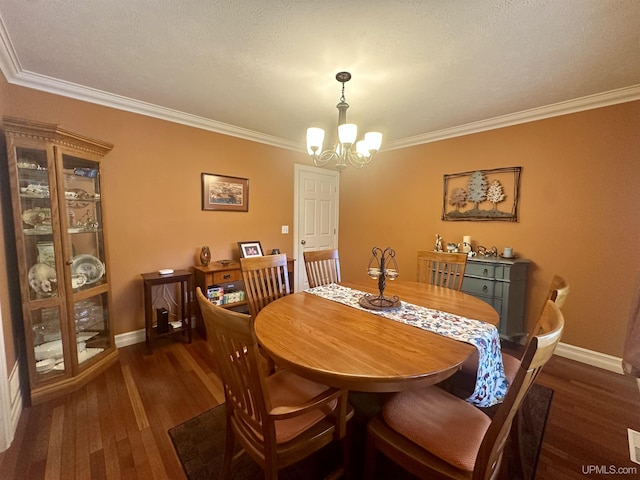 119 Mallard Ln, Gladstone, MI 49837 - dining space featuring a chandelier, crown molding, baseboards, wood finished floors, and a textured ceiling