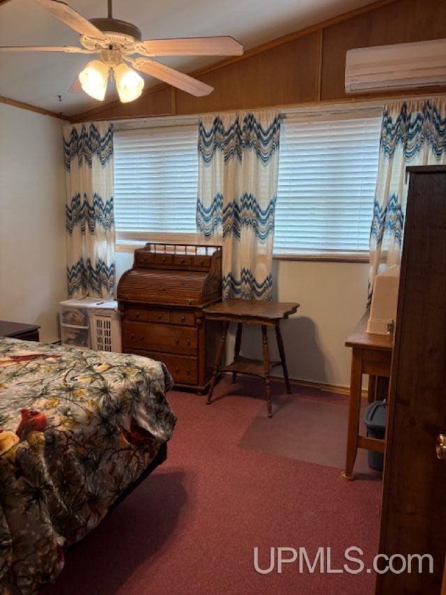 406 3rd Ave, Wakefield, MI 49968 - carpeted bedroom with a wall mounted air conditioner, crown molding, and a ceiling fan