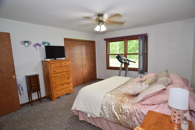 3850 Mando Ct, Coleman, MI 48611 - bedroom featuring a closet, carpet floors, and a ceiling fan