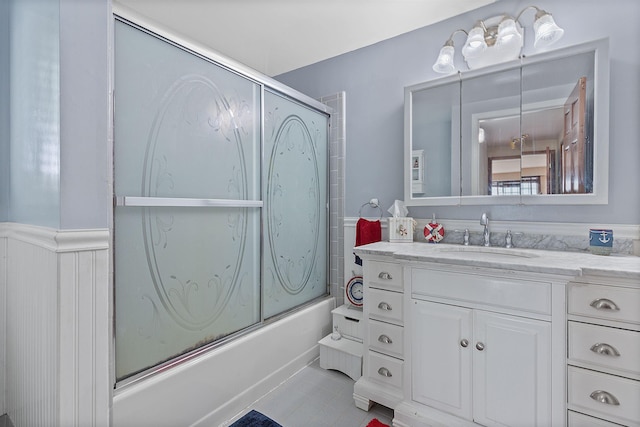 48816 Point Lakeview Dr, Chesterfield Twp, MI 48047 - full bath with vanity, shower / bath combination with glass door, and tile patterned flooring