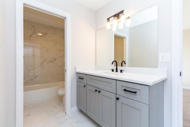 27633 Maryjane Ln E, Chesterfield Twp, MI 48047 - full bathroom featuring marble finish floors, vanity, toilet, baseboards, and shower / bathtub combination