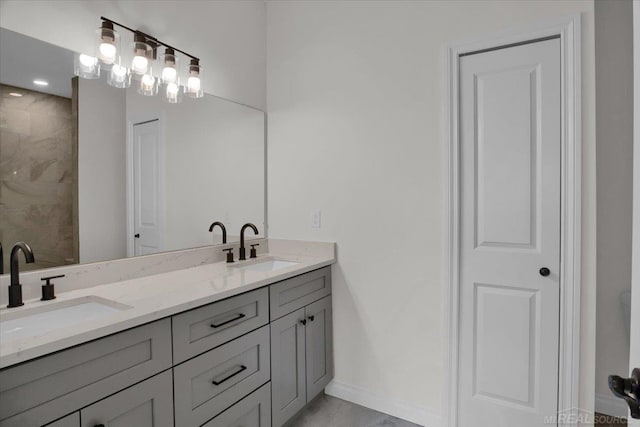 27645 Maryjane Ln E, Chesterfield Twp, MI 48047 - full bath featuring double vanity, a tile shower, and baseboards
