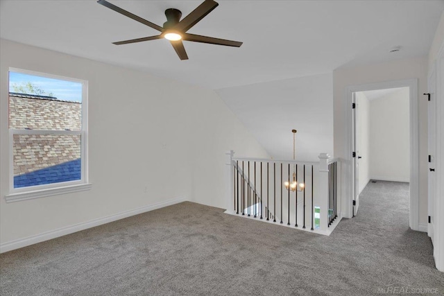 27645 Maryjane Ln E, Chesterfield Twp, MI 48047 - unfurnished room with carpet flooring, ceiling fan, and vaulted ceiling
