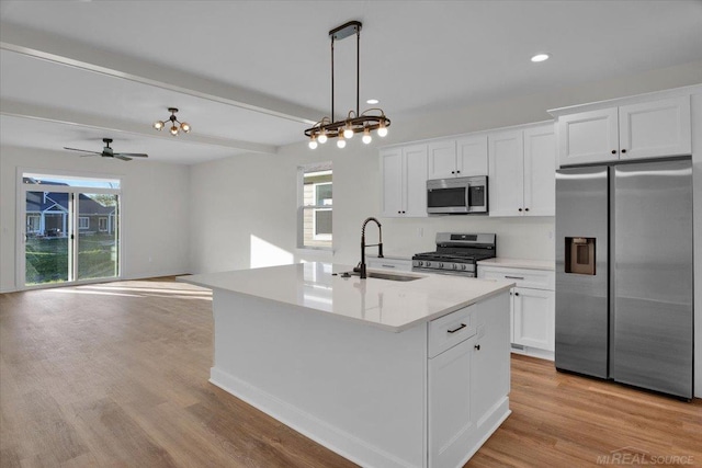 27645 Maryjane Ln E, Chesterfield Twp, MI 48047 - kitchen featuring appliances with stainless steel finishes, a sink, healthy amount of natural light, an island with sink, and recessed lighting